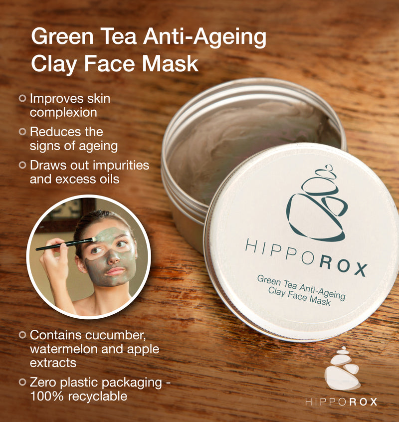 Hippo Rox Green Tea Anti-Ageing Clay Face Mask (60g)